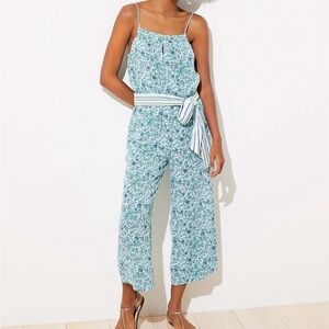 LOFT Blue Floral Spaghetti-Strap Wide-Leg Jumpsuit